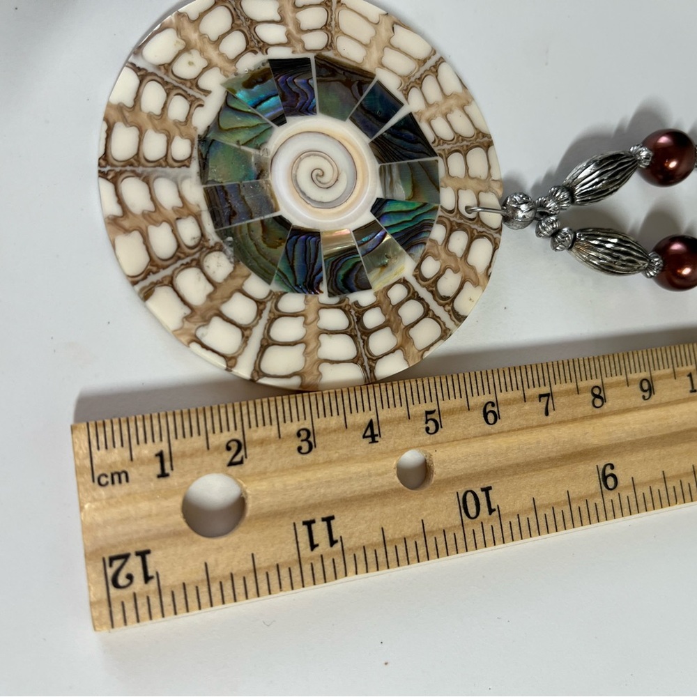 Boho Statement Shell Mosaic abalone & mother of pearl Necklace on a twisted cord - Picture 7 of 7